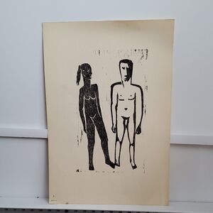 VTG 1960s-70s Woodcut Nude Couple Print #5 by Rudi Lehmann (1906–1985)
